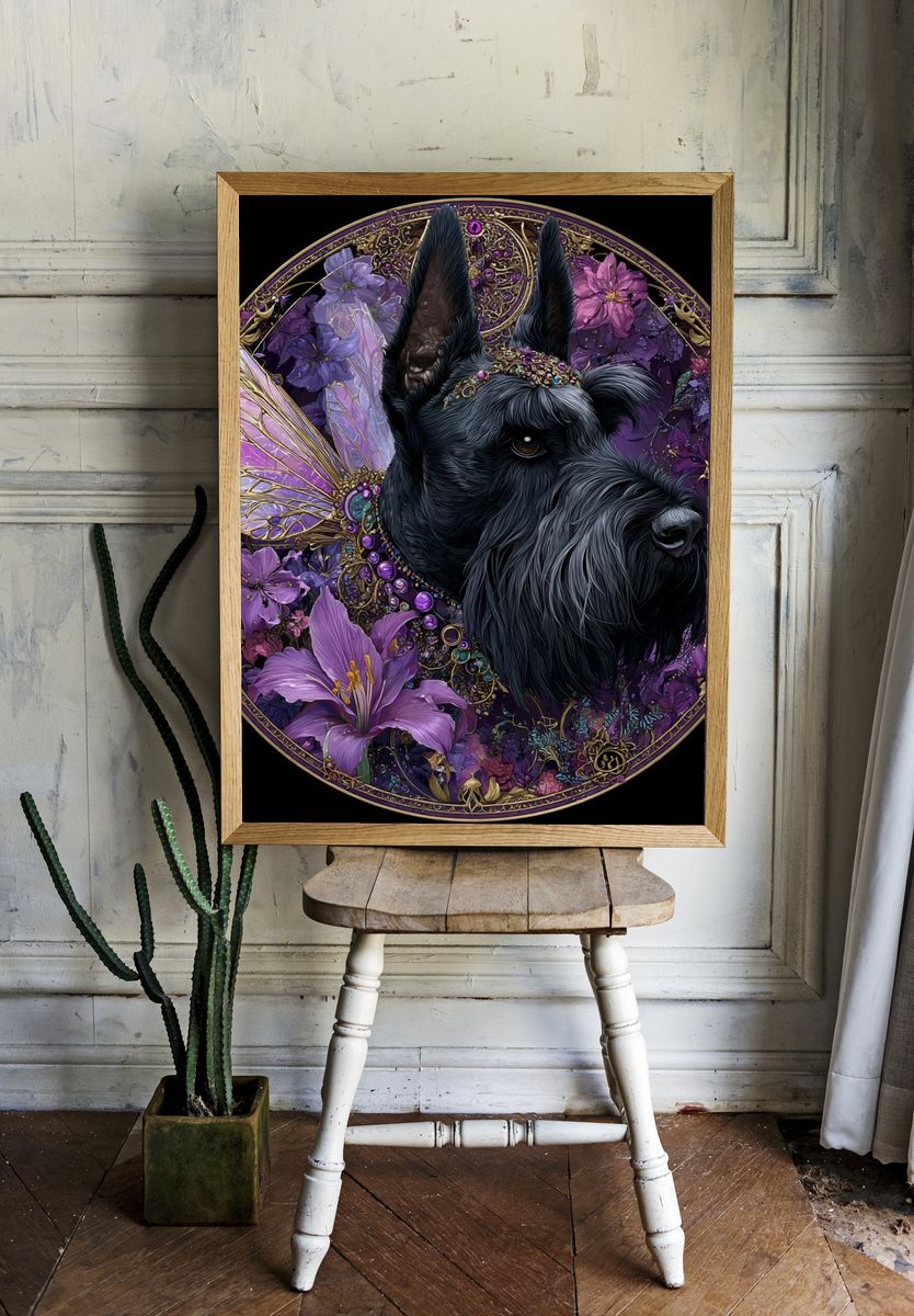 Scottish Terrier Floral Art Nouveau Poster. — room view 1