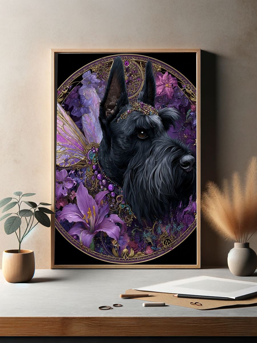 Scottish Terrier Floral Art Nouveau Poster. — room view 2
