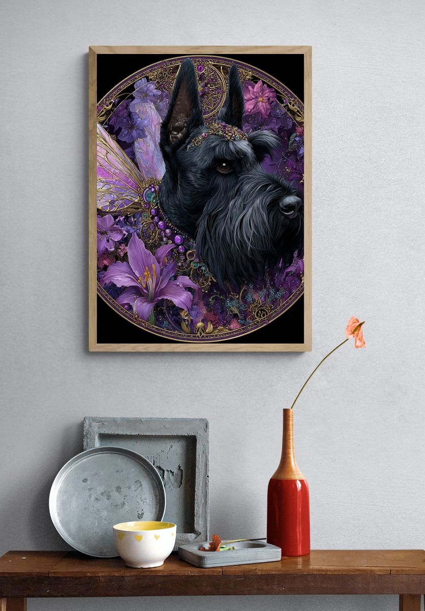 Scottish Terrier Floral Art Nouveau Poster. — room view 3