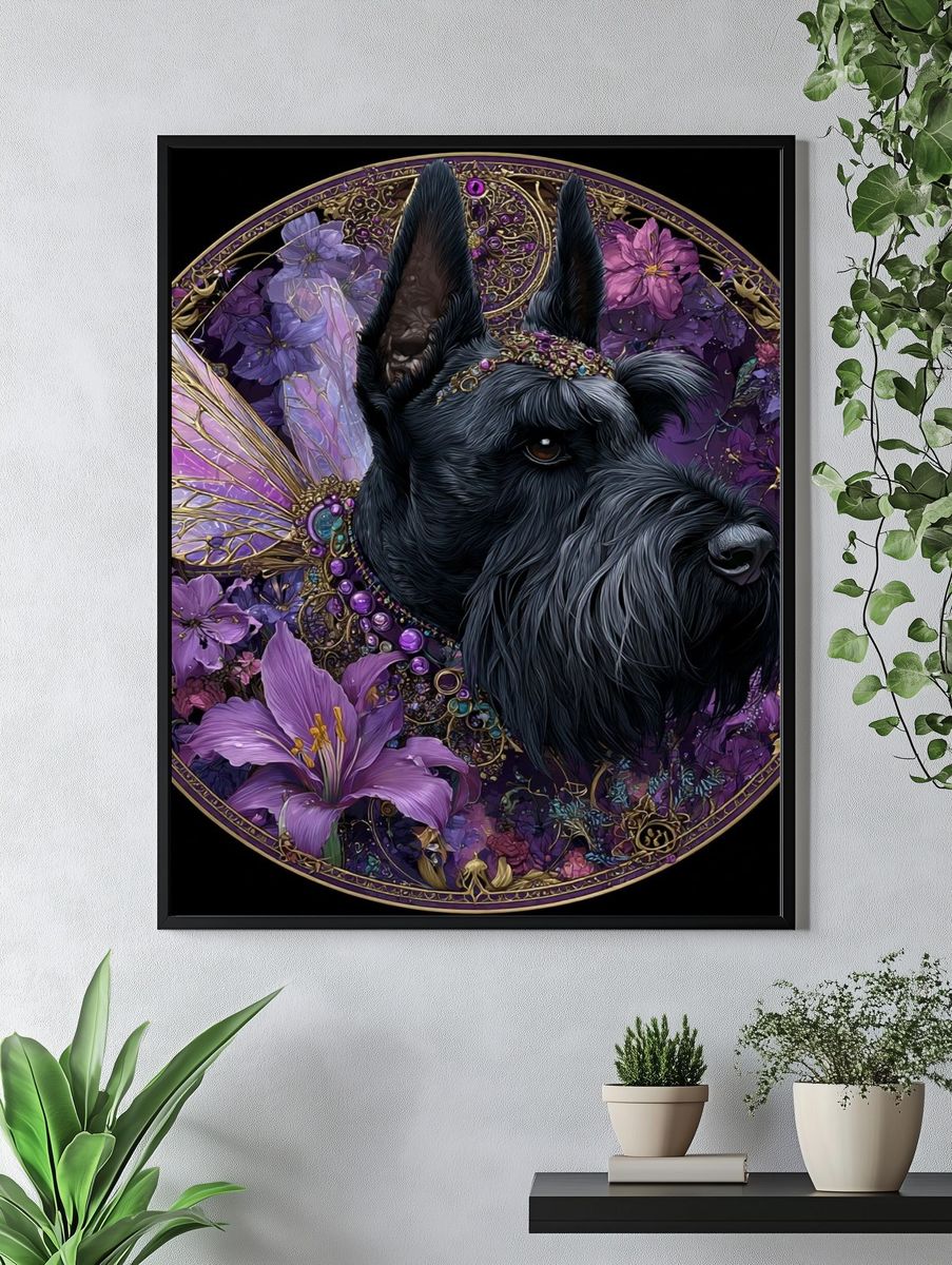 Scottish Terrier Floral Art Nouveau Poster. — room view 4
