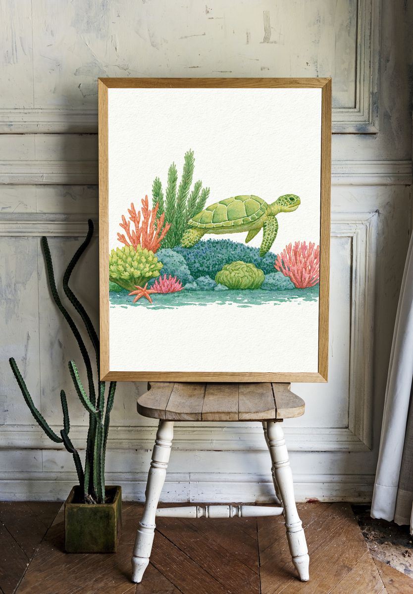 Sea Turtle Watercolor Poster. room preview