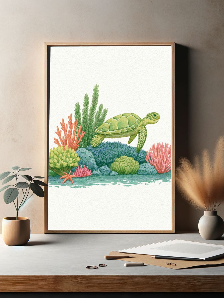 Sea Turtle Watercolor Poster. — room view 2