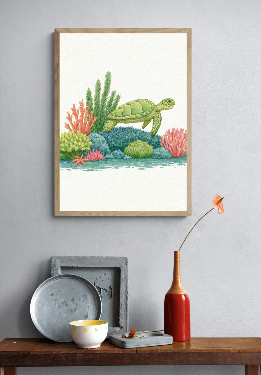 Sea Turtle Watercolor Poster. — room view 3