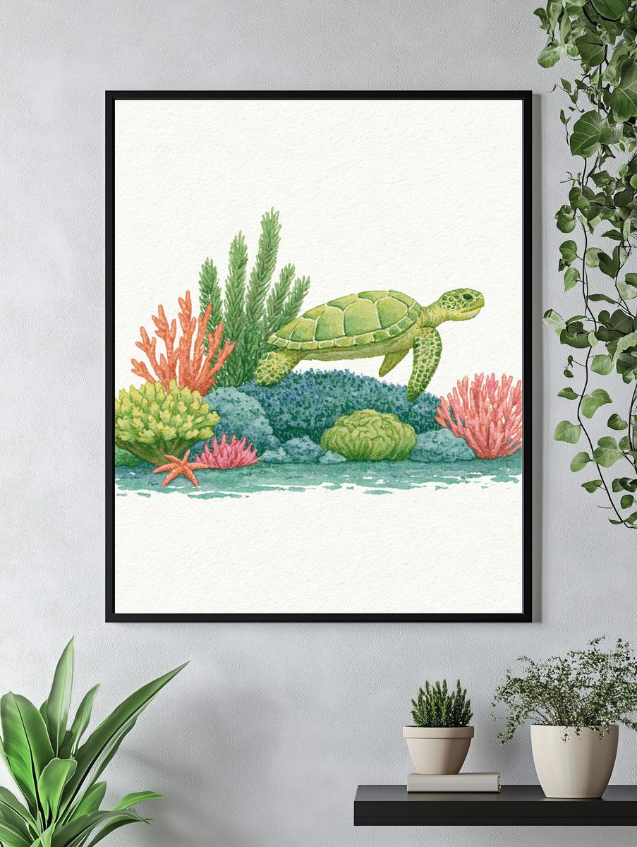 Sea Turtle Watercolor Poster. — room view 4