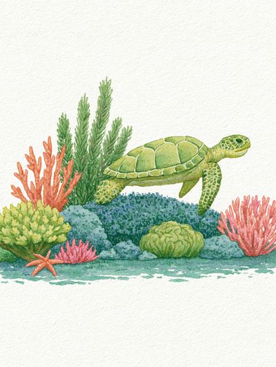 Sea Turtle Watercolor Poster.