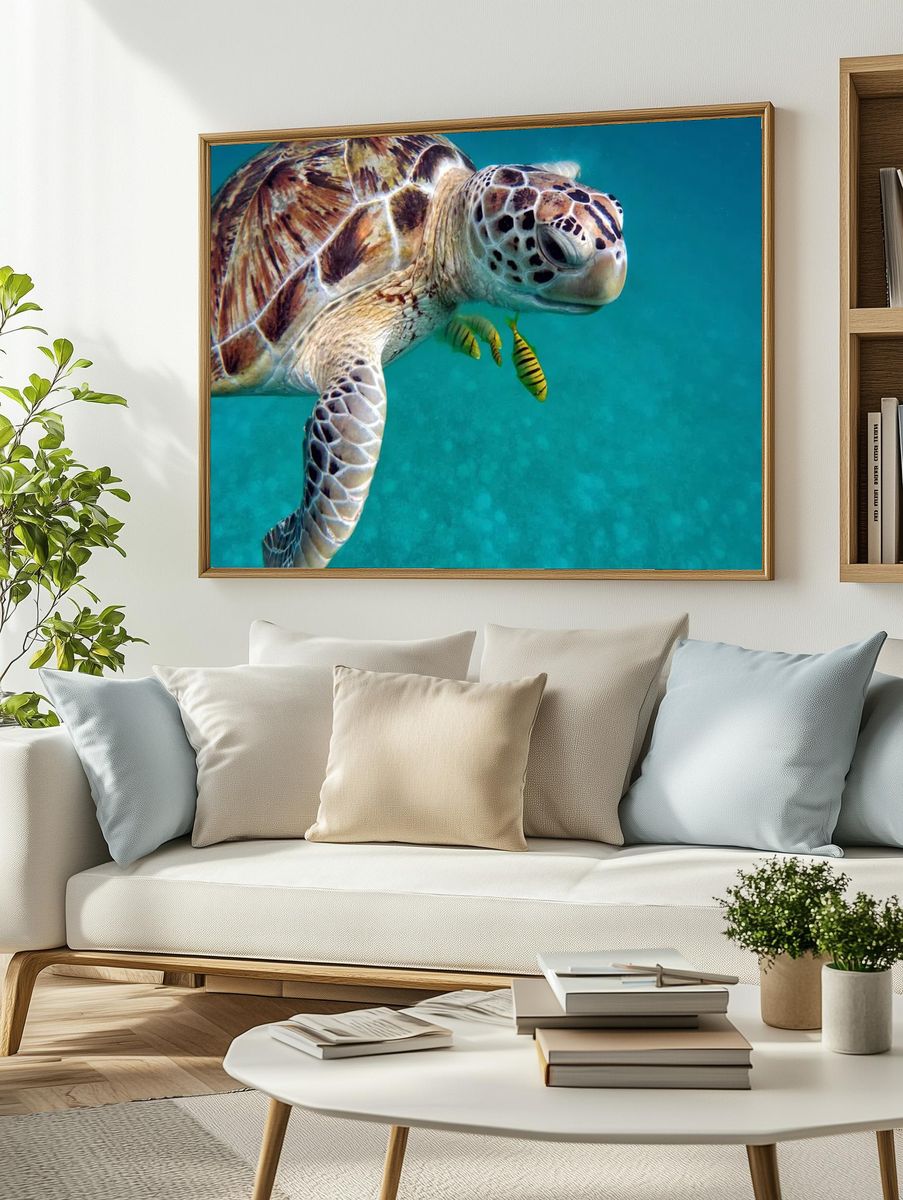 Sea Turtle Underwater Photography Poster. — room view 2