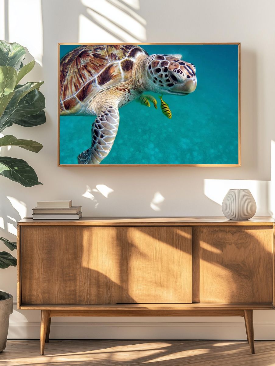Sea Turtle Underwater Photography Poster. — room view 3