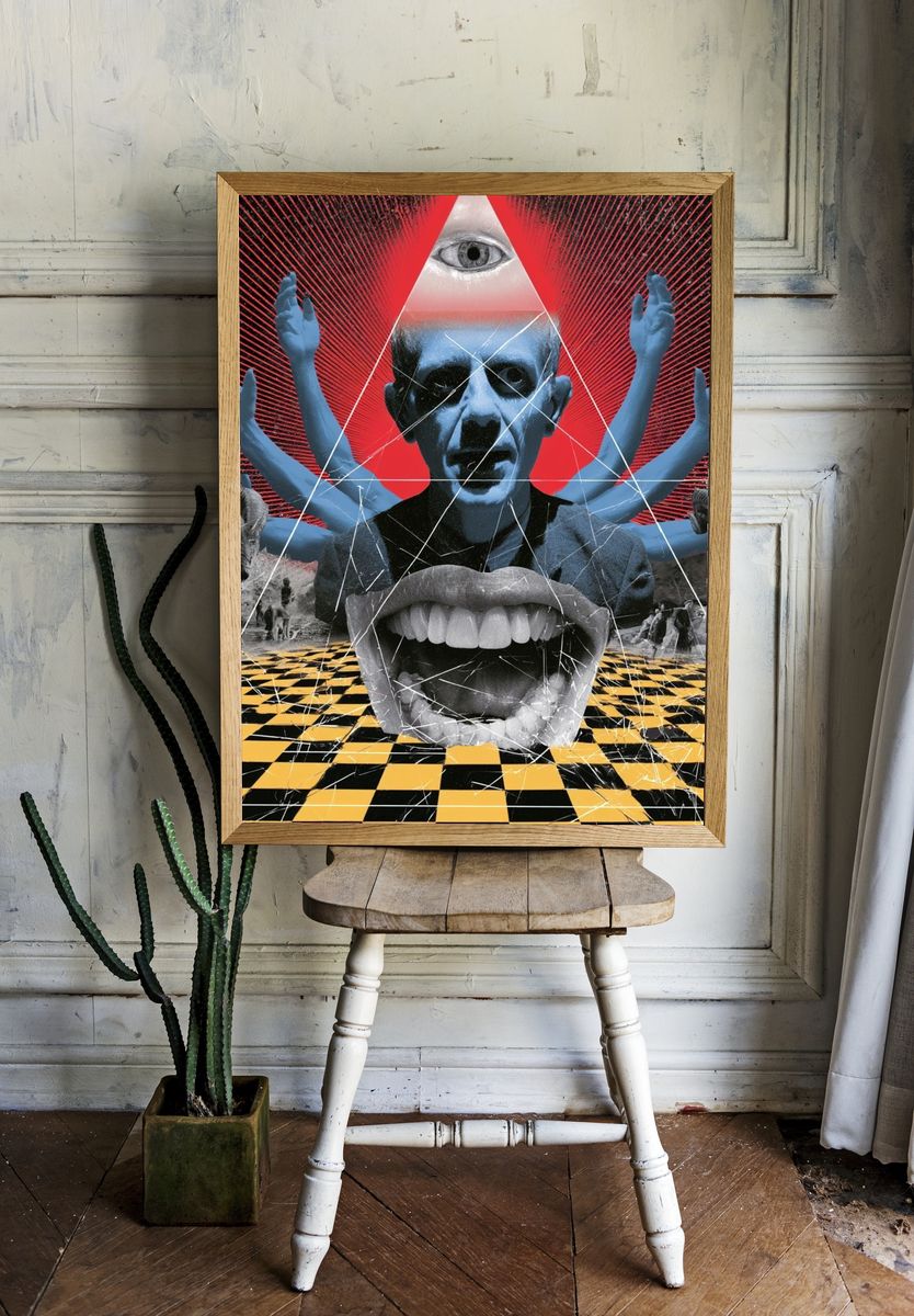 Surreal Eye and Skull Collage Poster. — room view 1