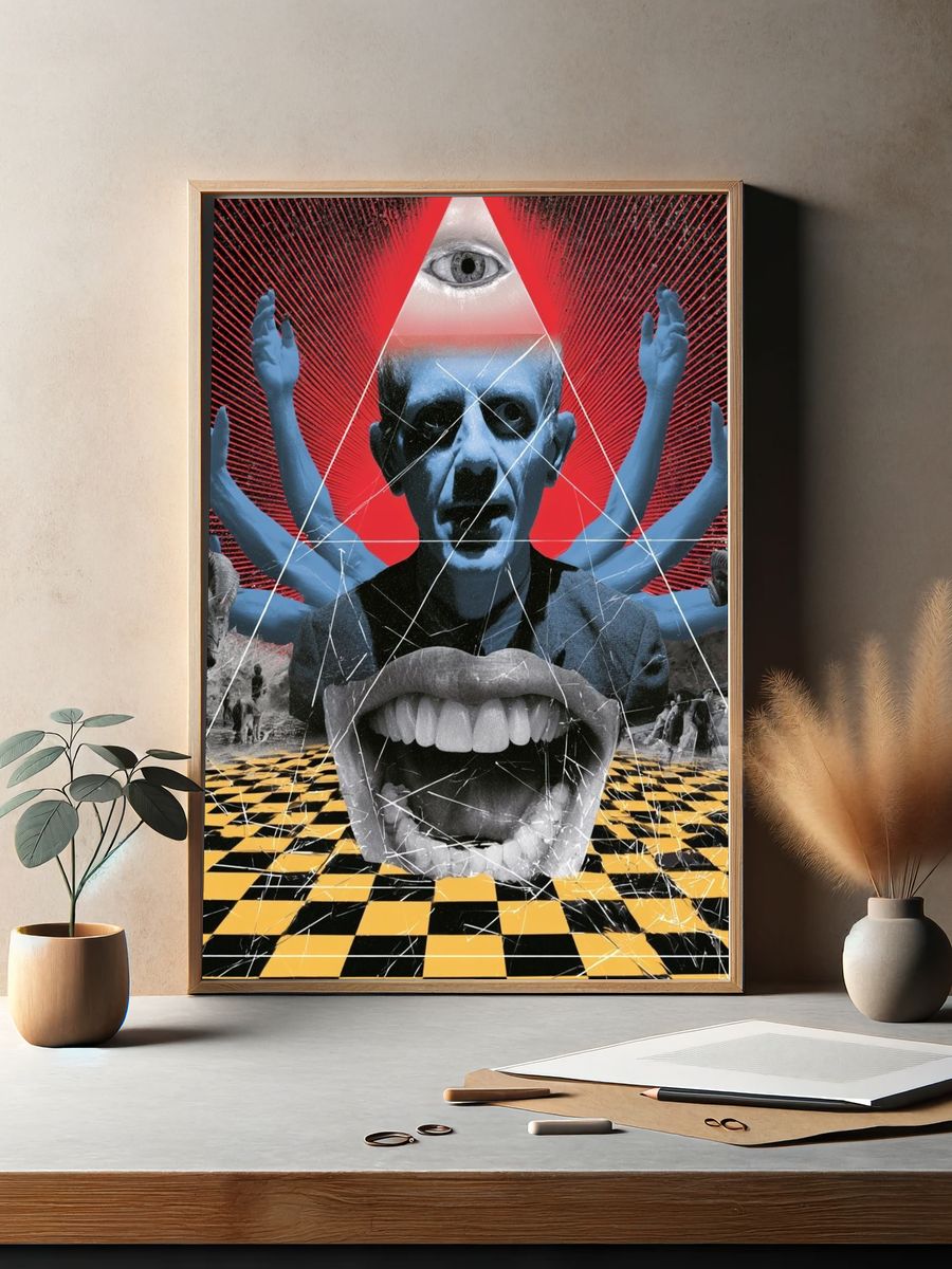 Surreal Eye and Skull Collage Poster. — room view 2
