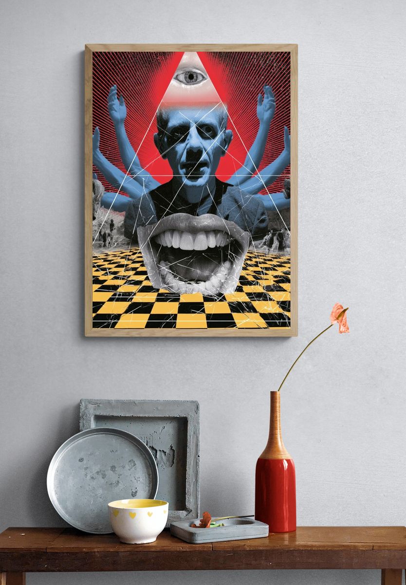 Surreal Eye and Skull Collage Poster. — room view 3