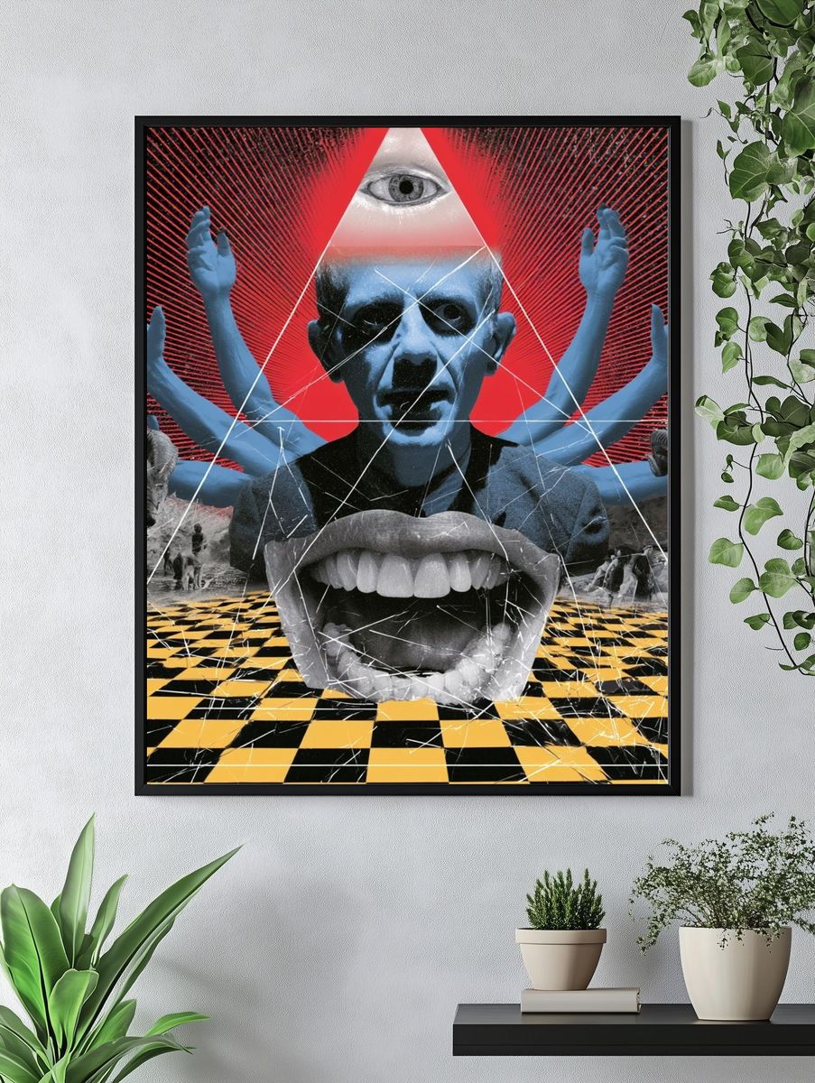 Surreal Eye and Skull Collage Poster. — room view 4