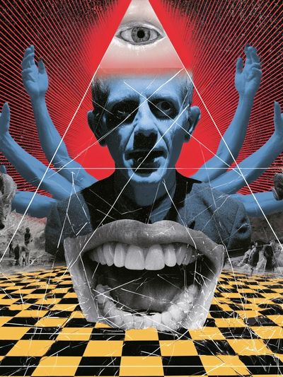 Surreal Eye and Skull Collage Poster.