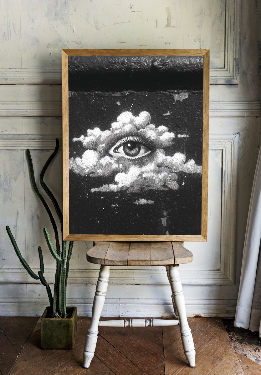 Surreal Eye in Clouds Print. — room view 1