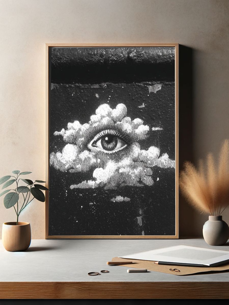 Surreal Eye in Clouds Print. — room view 2