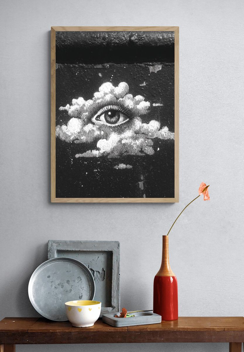 Surreal Eye in Clouds Print. — room view 3