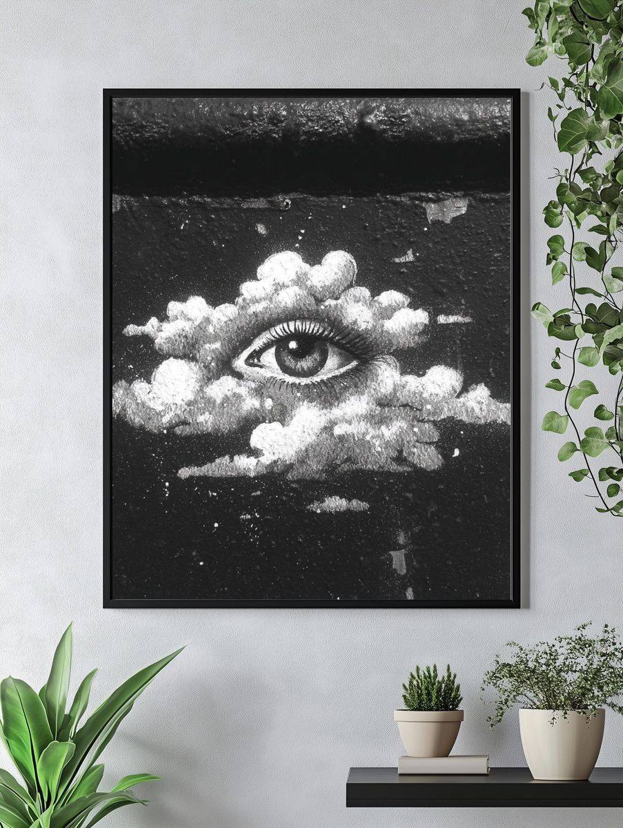 Surreal Eye in Clouds Print. — room view 4