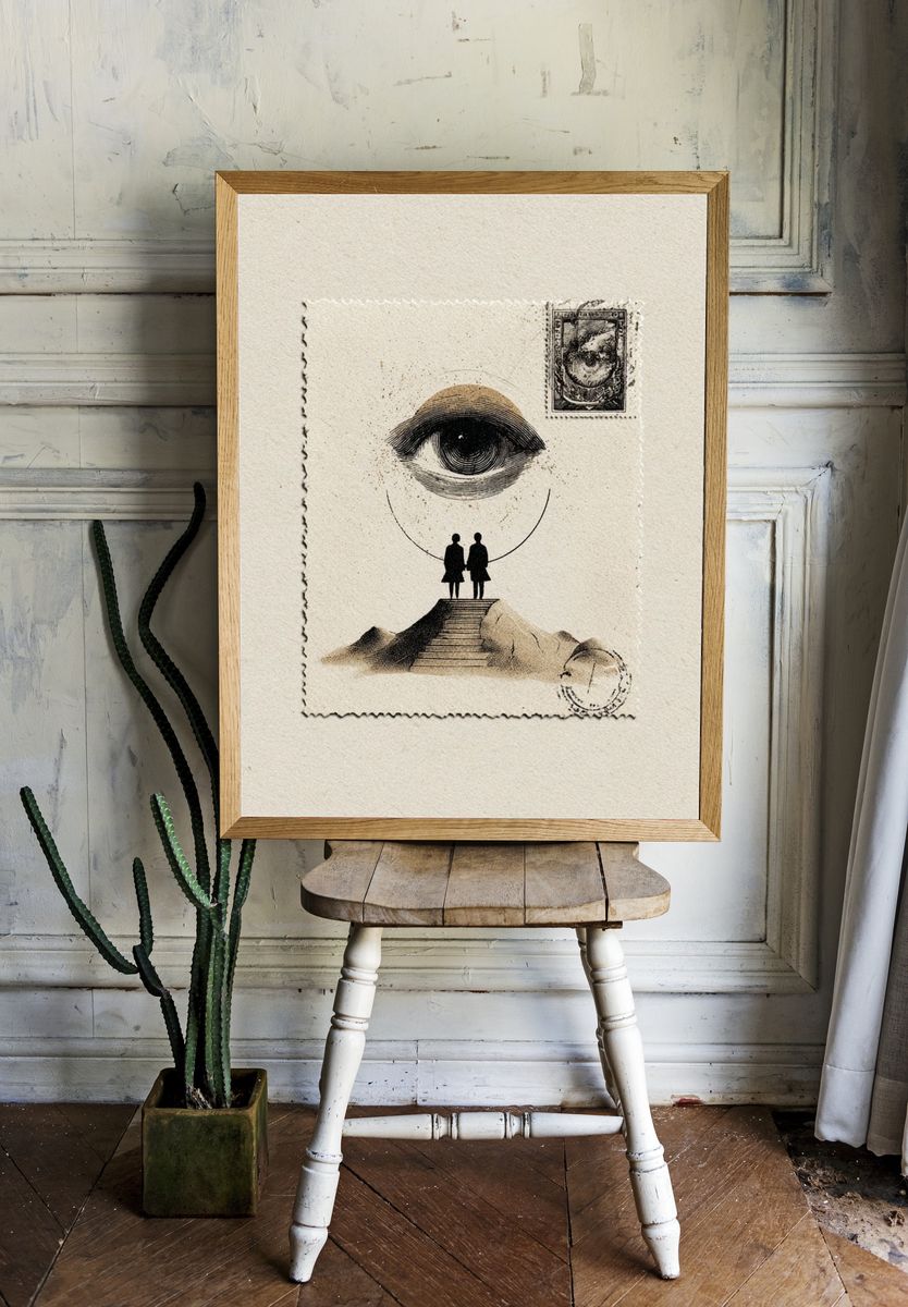 Surreal Eye Stairway Print. — room view 1