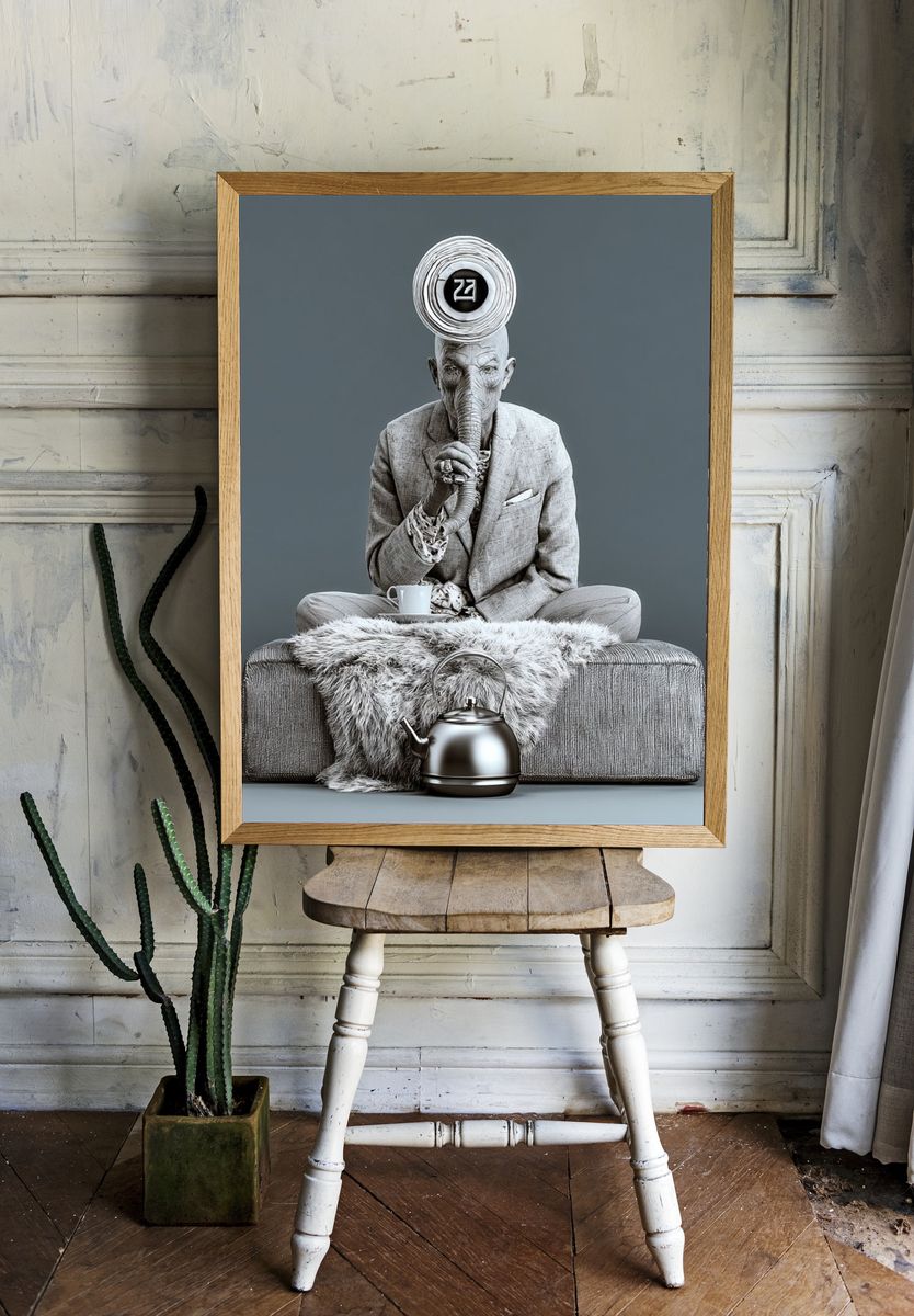 Surreal Elephant Tea Portrait Print. — room view 1