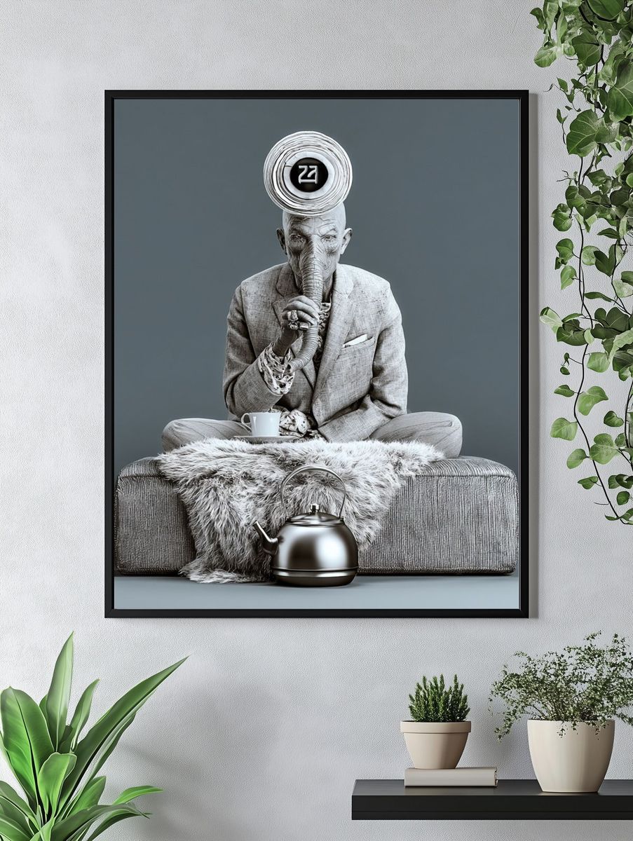 Surreal Elephant Tea Portrait Print. — room view 4