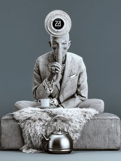 Surreal Elephant Tea Portrait Print.