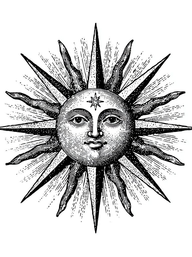 Celestial Sun Face Vintage Print. poster detail