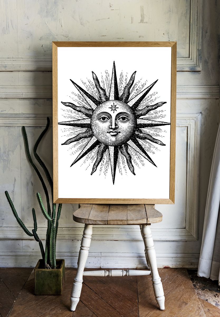 Celestial Sun Face Vintage Print room preview
