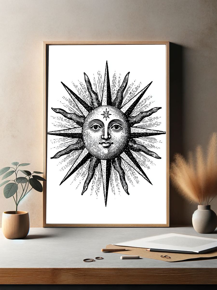 Celestial Sun Face Vintage Print. — room view 2
