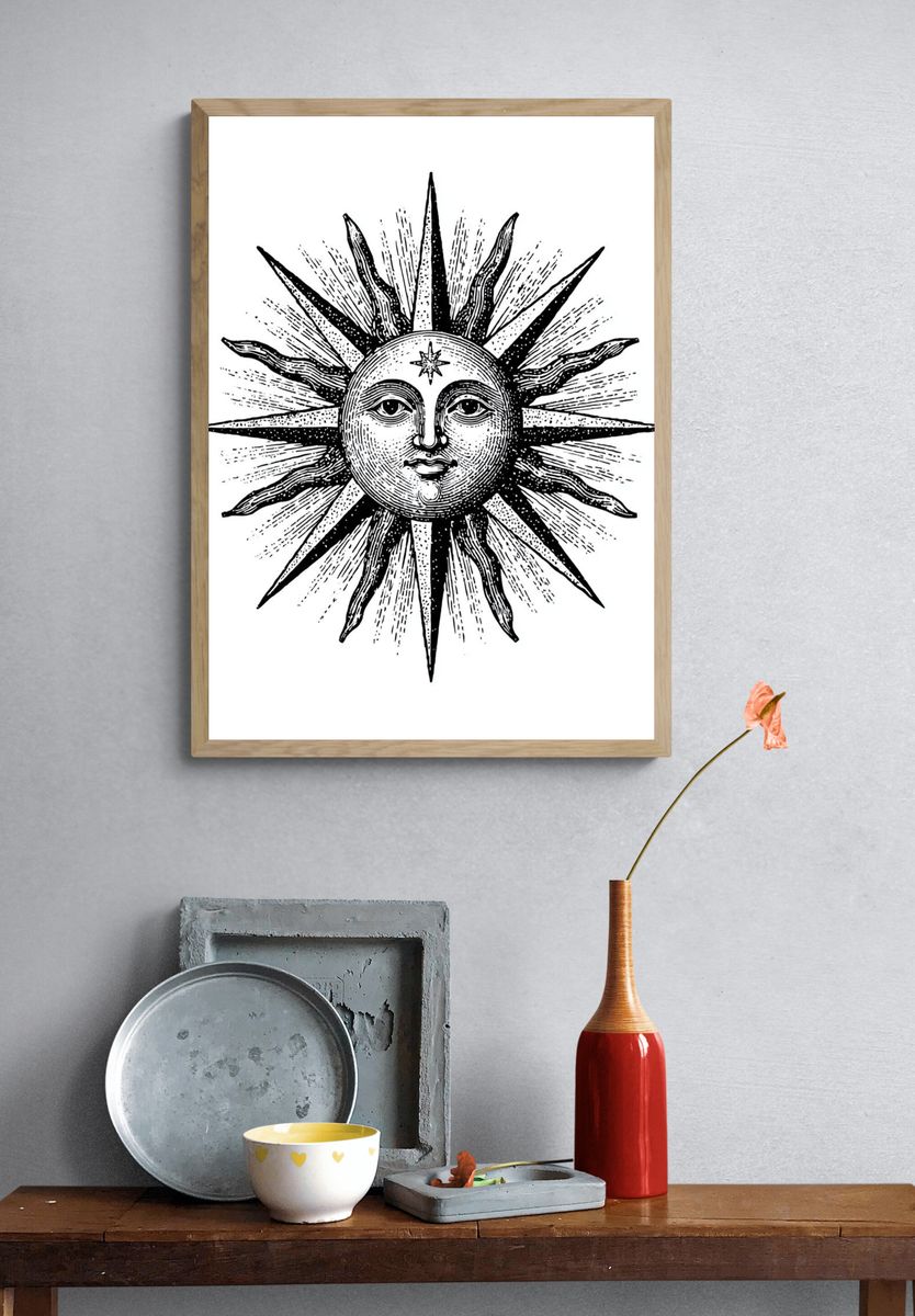 Celestial Sun Face Vintage Print. — room view 3
