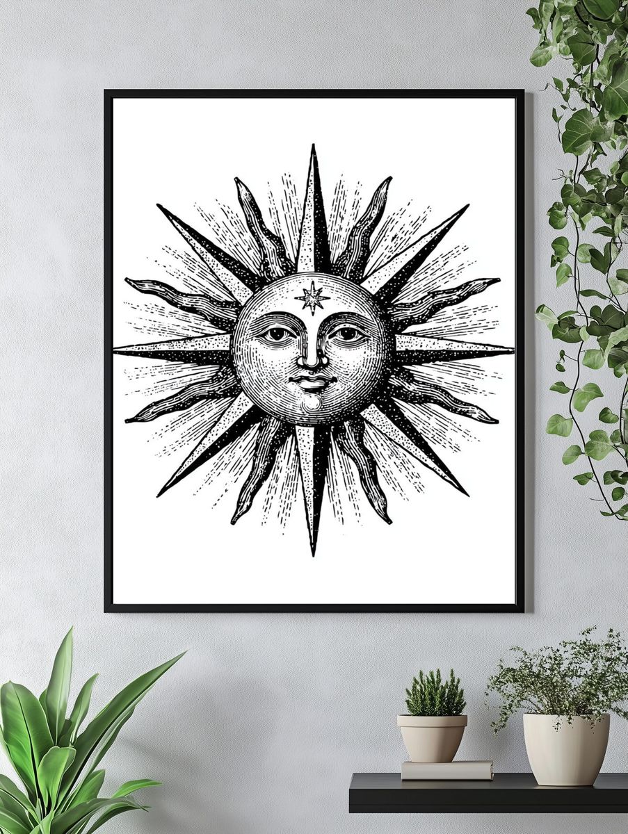 Celestial Sun Face Vintage Print. — room view 4