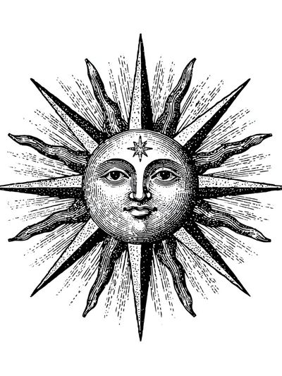 Celestial Sun Face Vintage Print
