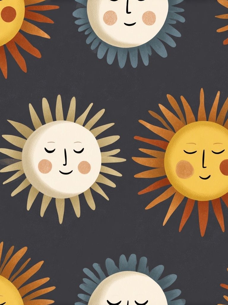 Sleepy Sun Faces Illustration Poster. poster — illustration art