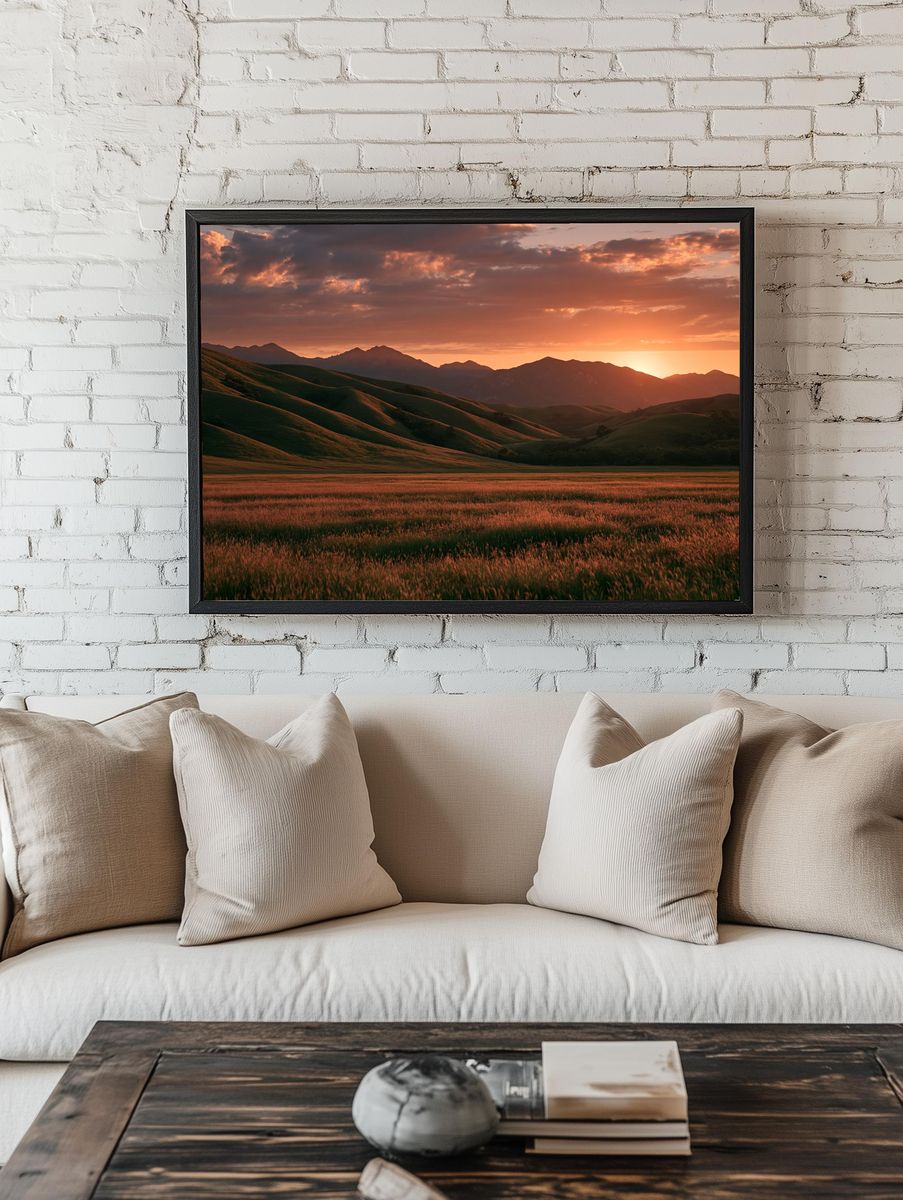 Sunset Rolling Hills Photography Poster. — room view 1