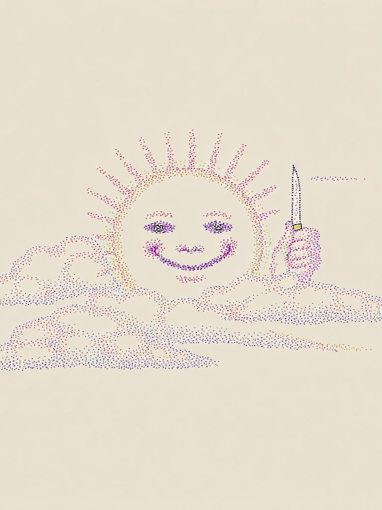 Smiling Sun with Knife — Illustration Print. poster detail