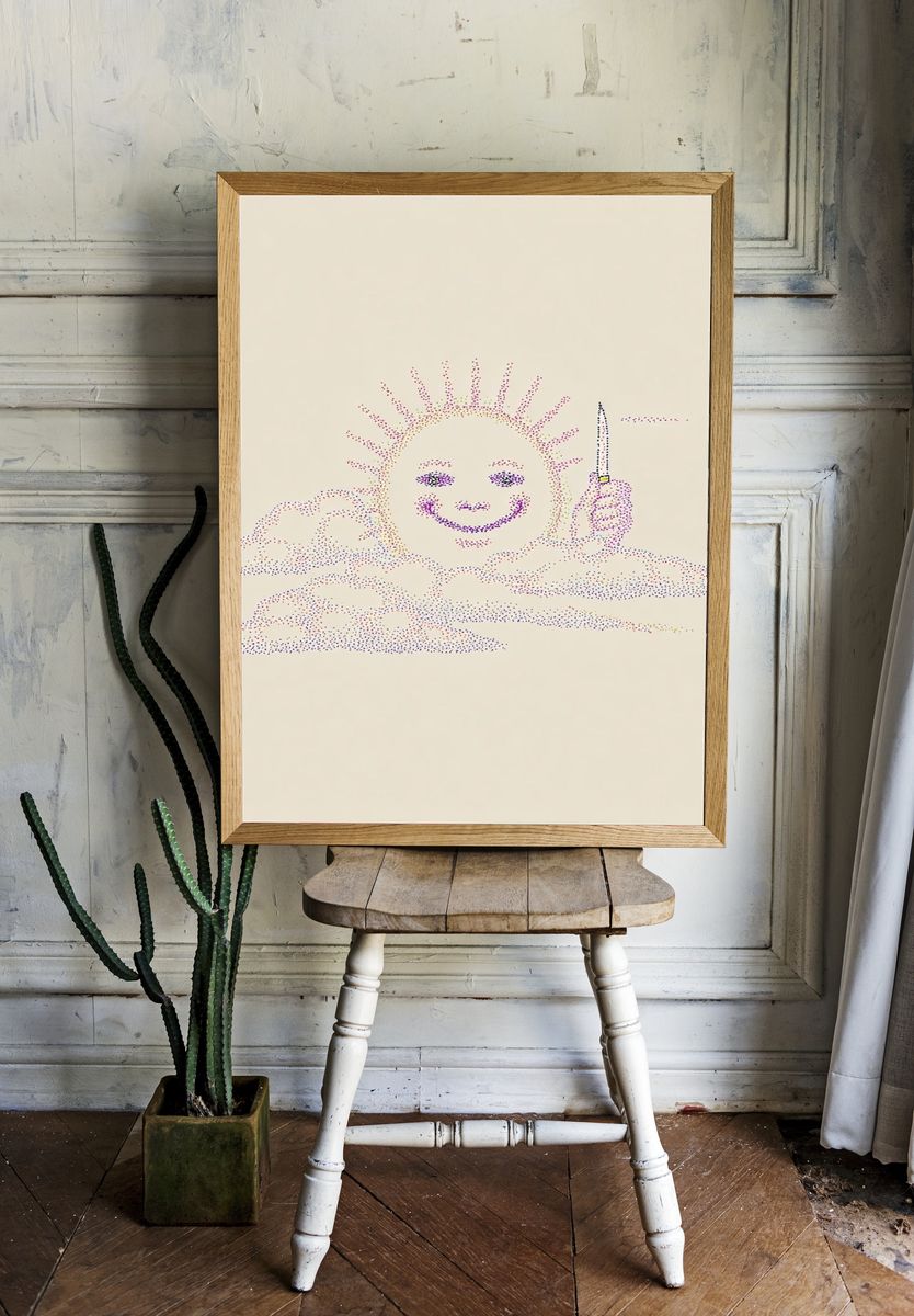 Smiling Sun with Knife — Illustration Print. — room view 1