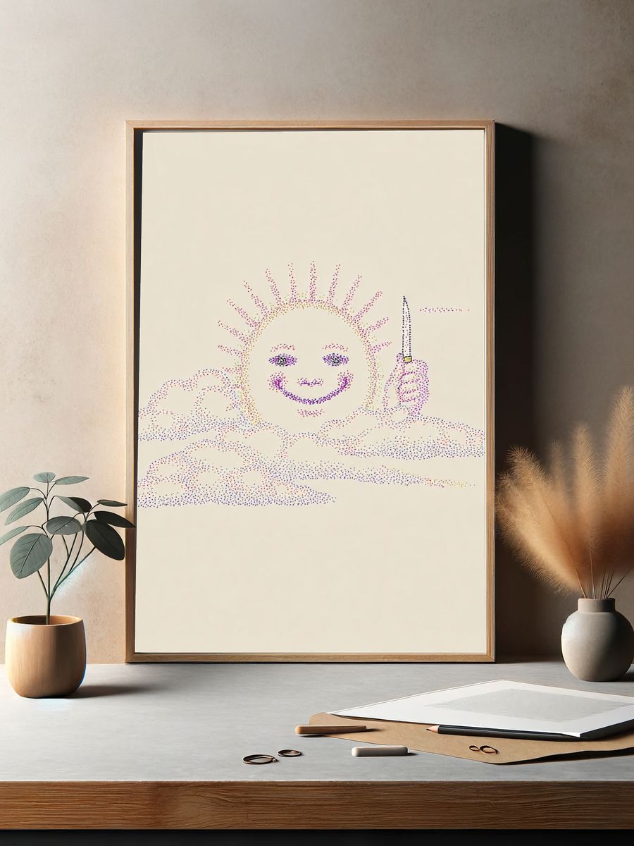 Smiling Sun with Knife — Illustration Print. — room view 2
