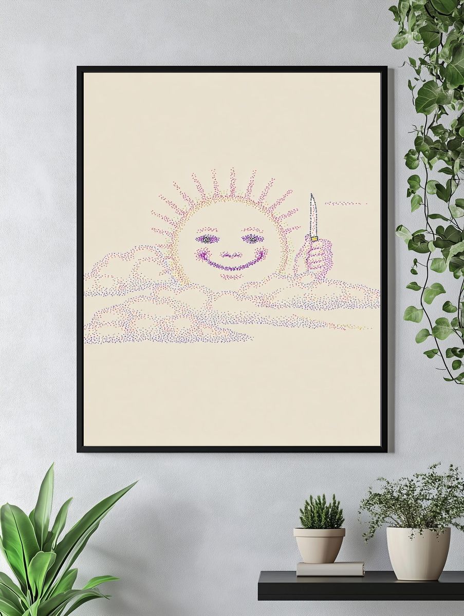 Smiling Sun with Knife — Illustration Print. — room view 4