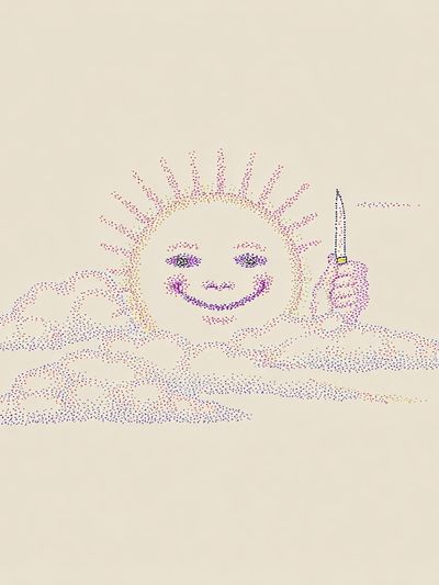 Smiling Sun with Knife — Illustration Print. poster