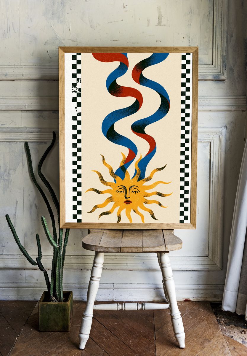 Sun and Ribbon Abstract Print. — room view 1