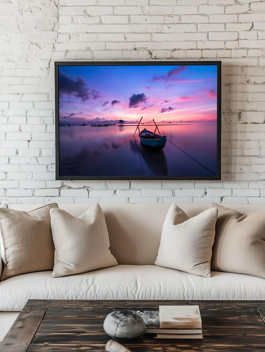 Serene Sunset Over Water — Photography Print. — room view 1