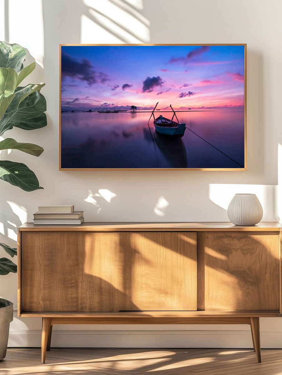 Serene Sunset Over Water — Photography Print. — room view 3