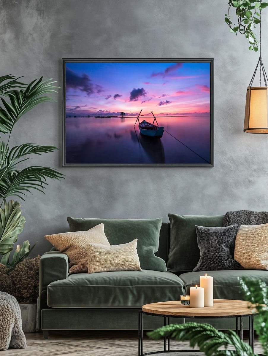 Serene Sunset Over Water — Photography Print. — room view 4