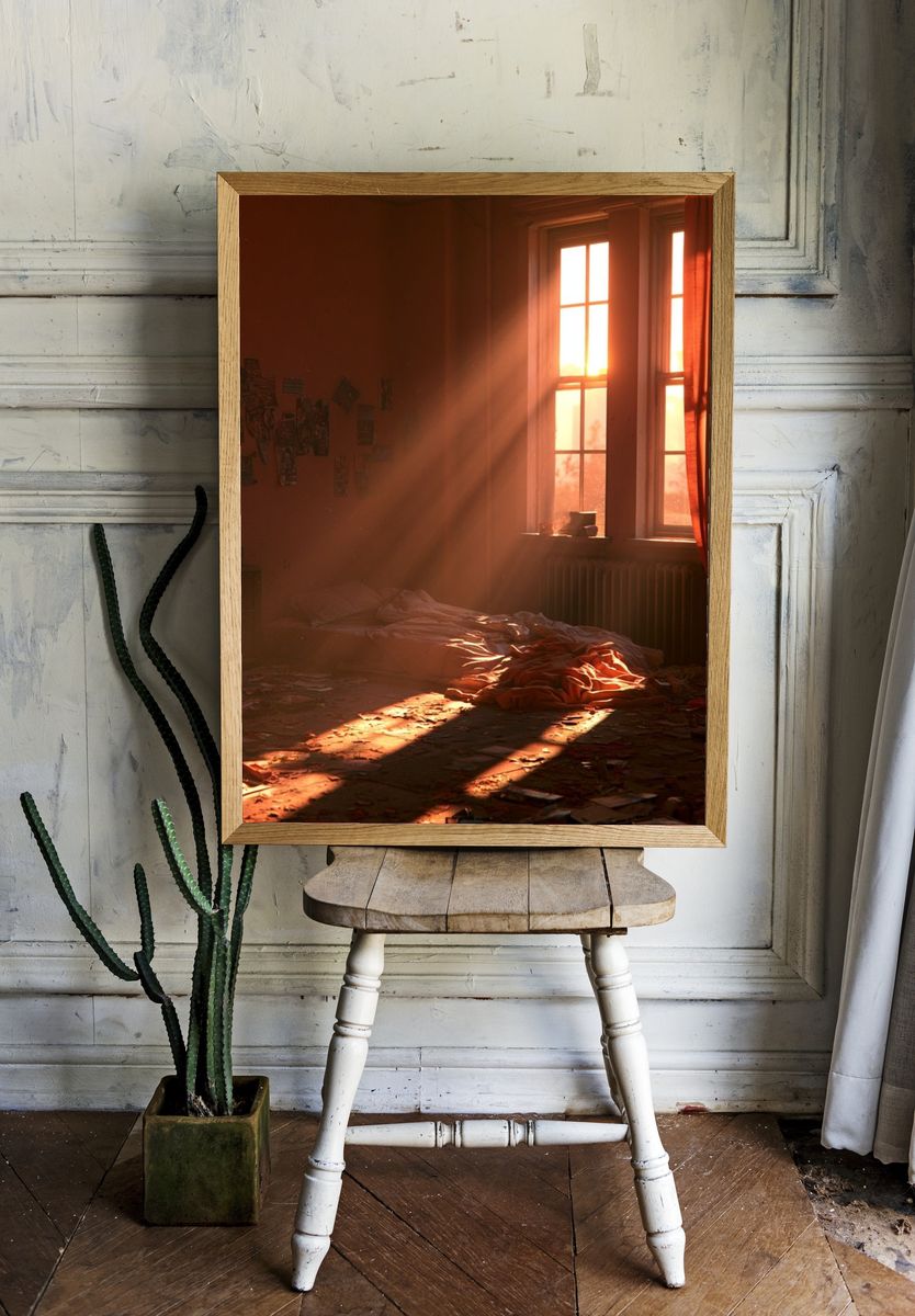 Sunlit Bedroom Interior Poster. room preview