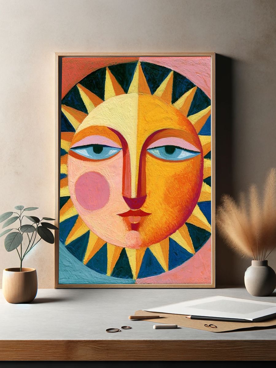 Sun Face Folk Art Poster. — room view 2