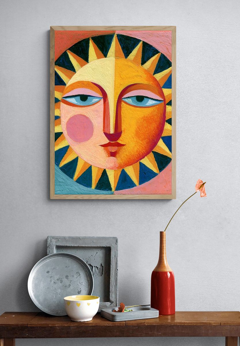 Sun Face Folk Art Poster. — room view 3