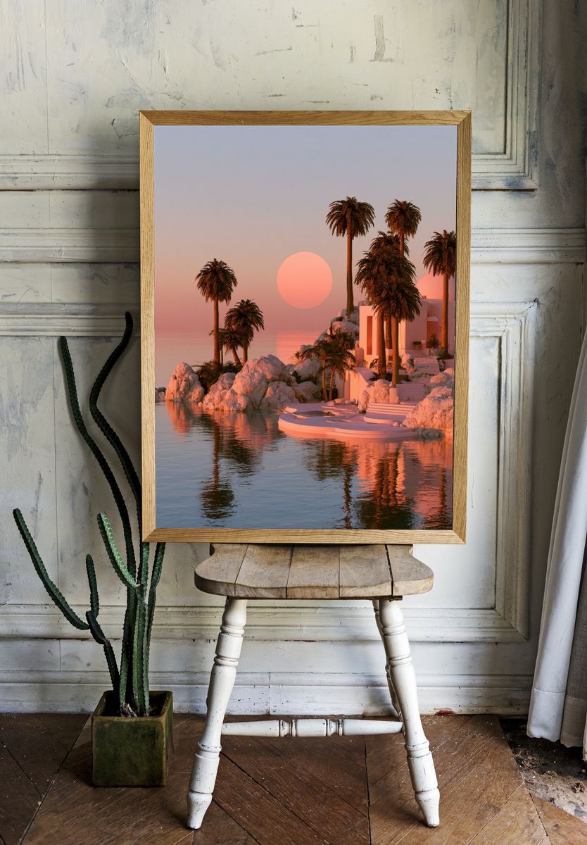Sunset Palm Island Photography Poster. — room view 1