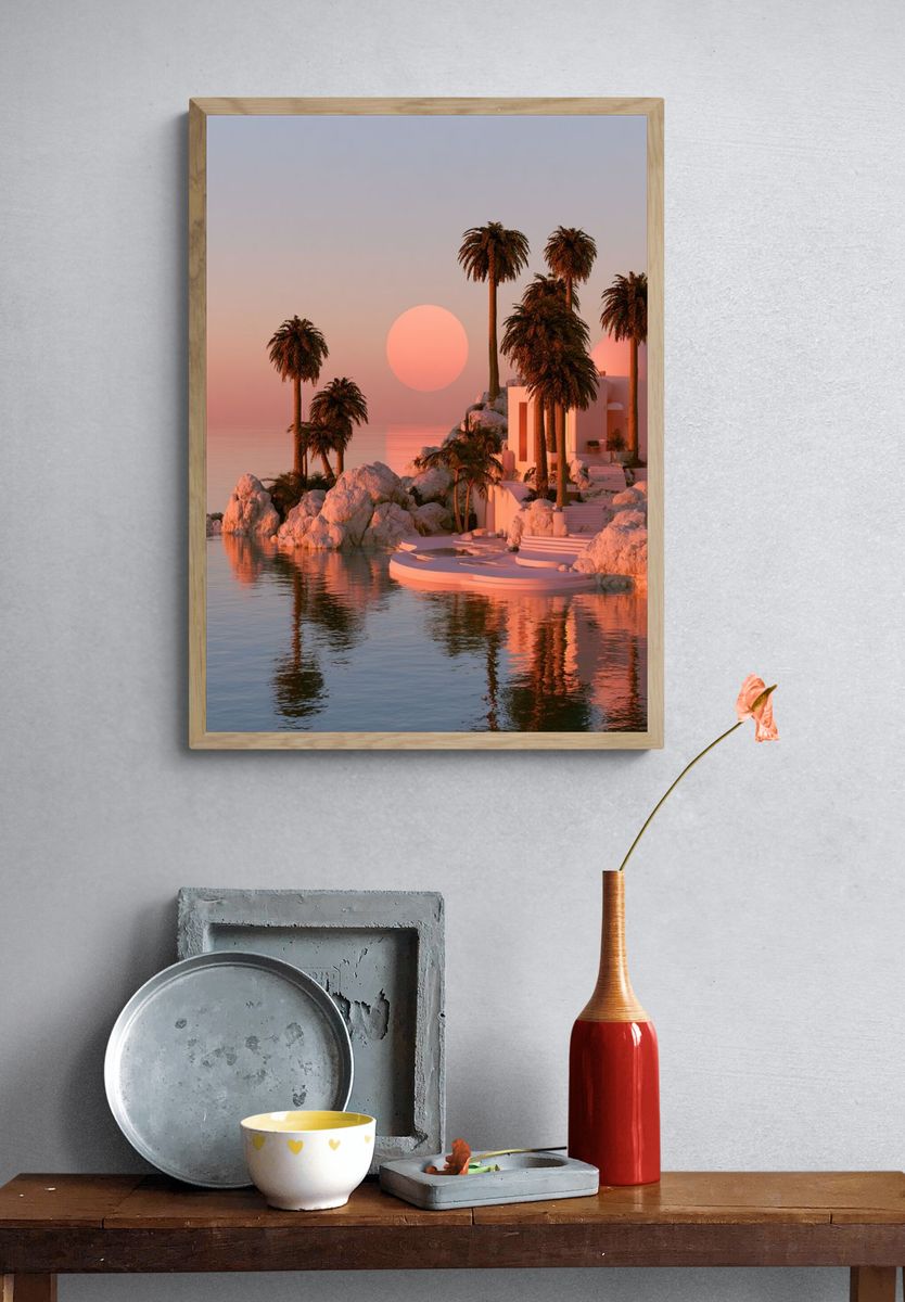 Sunset Palm Island Photography Poster. — room view 3