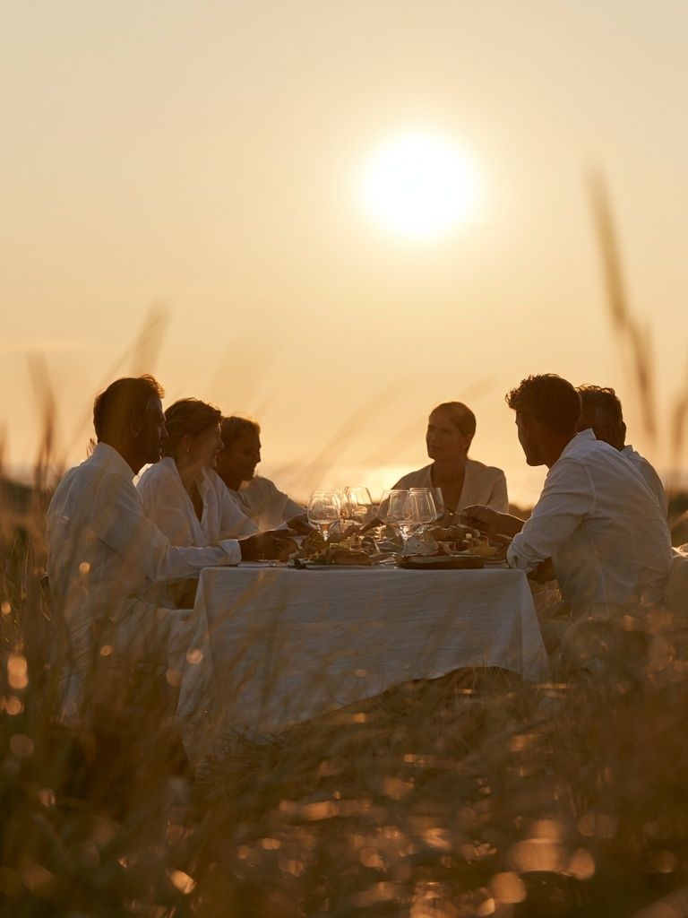 Sunset Dinner Gathering Photography Poster. poster detail
