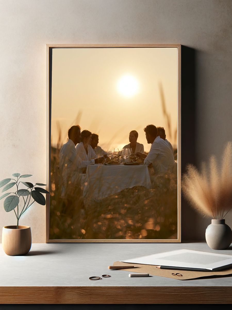 Sunset Dinner Gathering Photography Poster. — room view 2
