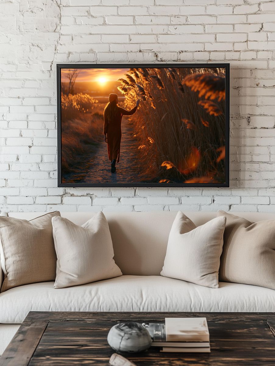 Sunset Reed Path Photography Poster. — room view 1