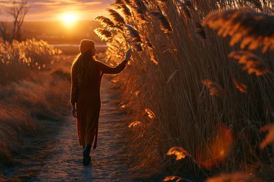 Sunset Reed Path Photography Poster.
